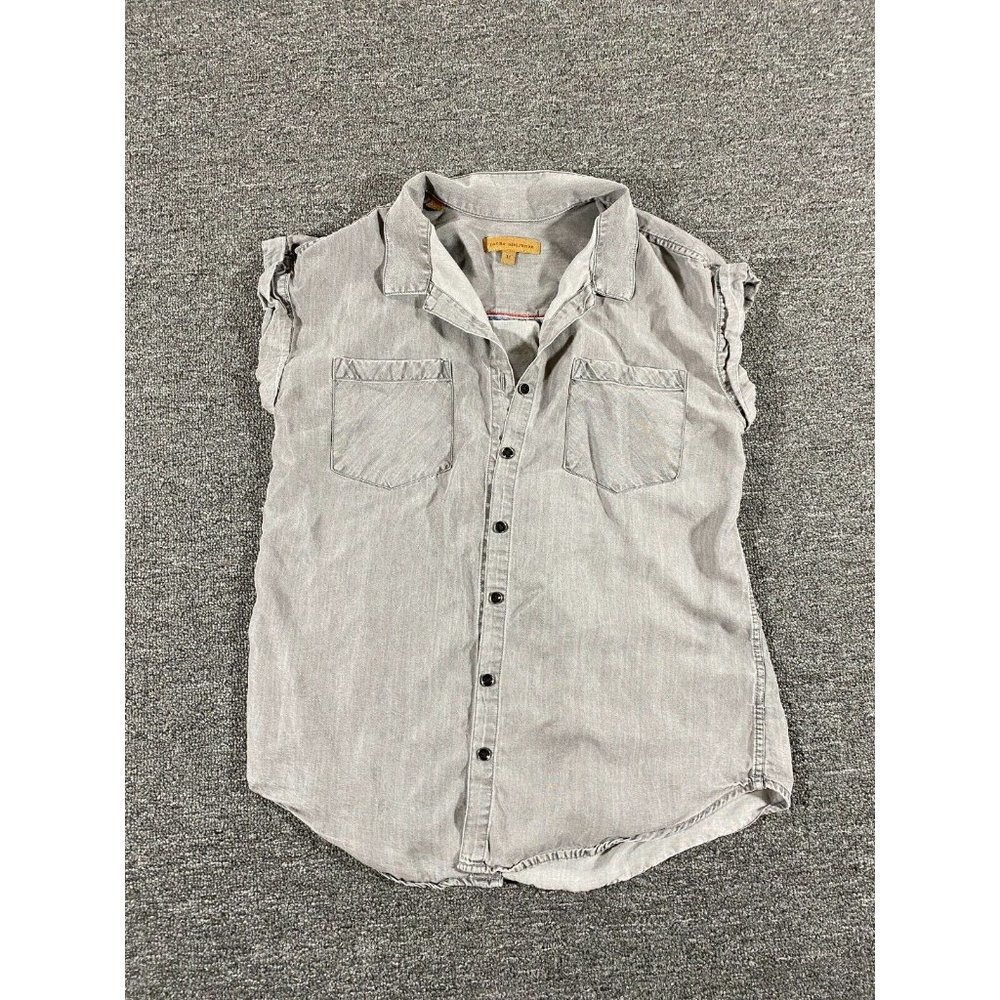 Zachs Girlfriend Button Up Shirt Womens Medium Gray Sleeveless Blouse Ladies M